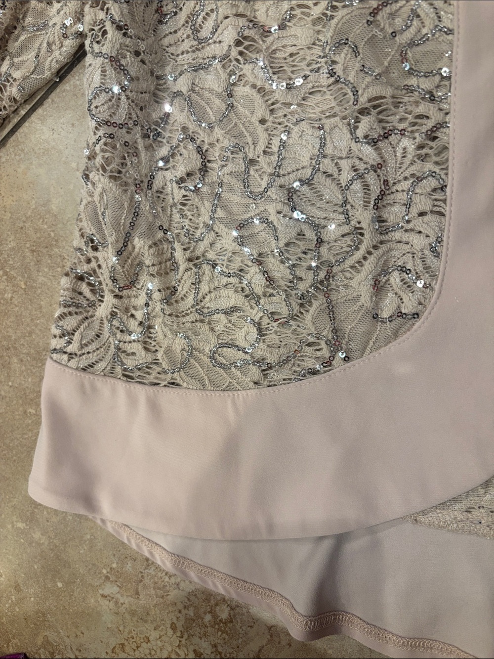 R&M Richards ASL Pale Blush Lace & Sequin Open Front Jacket Wedding Event - Picture 5 of 8